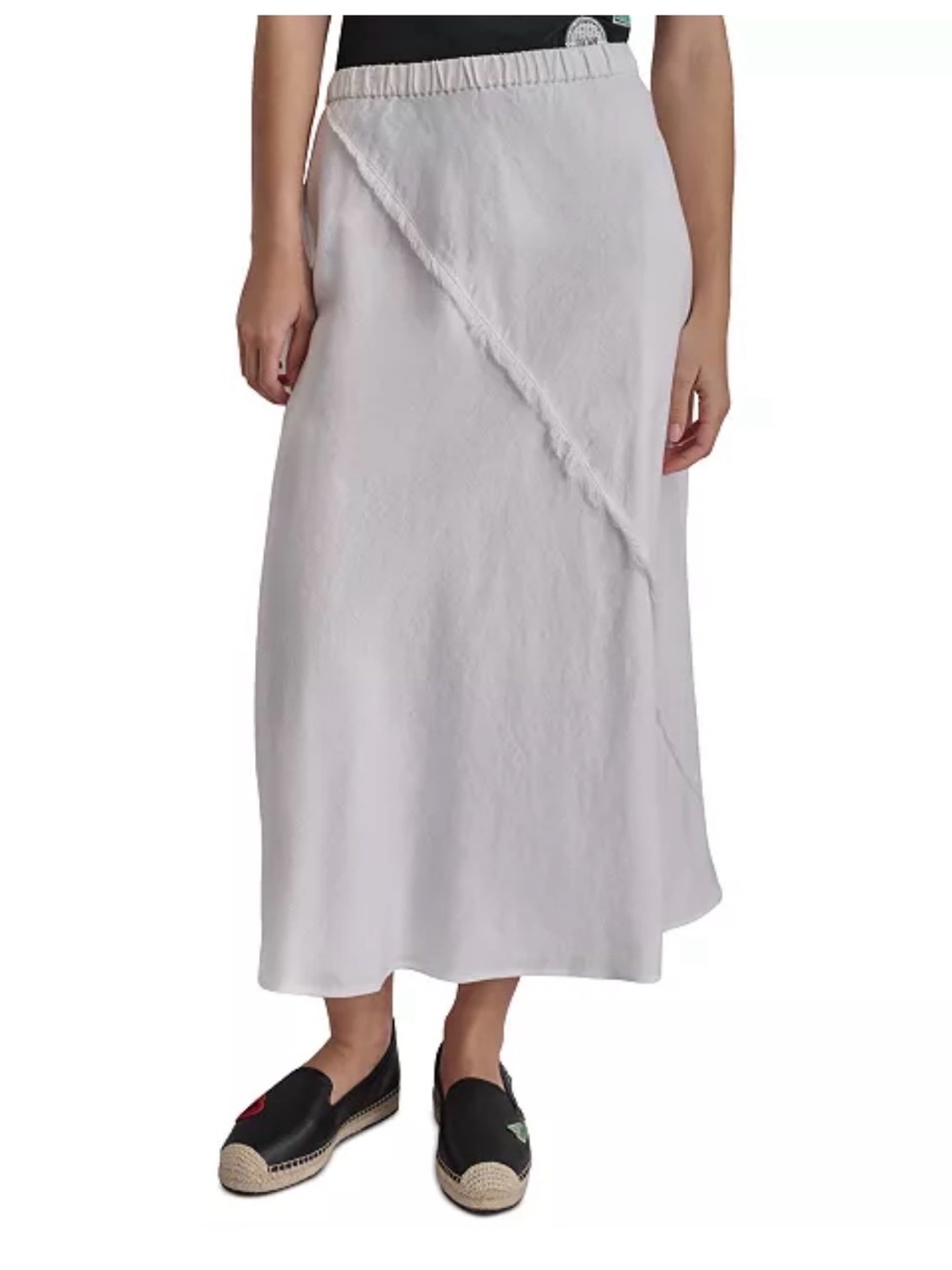 NWT- DKNY Women's Pull-On Fringe-Trim Linen Skirt, White, size XL
